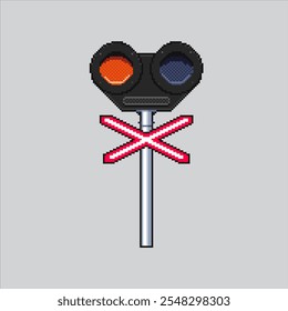 Ilustración de arte de píxeles Luz de tráfico cruzado. Semáforo de tren pixelado. Icono del semáforo del tren del ferrocarril pixelado para el juego del arte del pixel y el icono para el Sitio web Video y el juego.