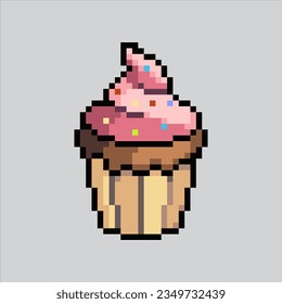 Ilustración de arte de Pixel Cupakes. Pastel Pixelado. Icono de la comida de quequitos dulces pixelado
para el juego de arte píxel e icono para el sitio web y el juego de vídeo. retro de la vieja escuela.