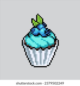 Ilustración de arte de Pixel quequito. Torta de la copa de la fiesta. Un cupcake del partido de los cumpleaños pixelado para el juego de arte de píxeles y un icono para el sitio web y el videojuego. retro de la vieja escuela.