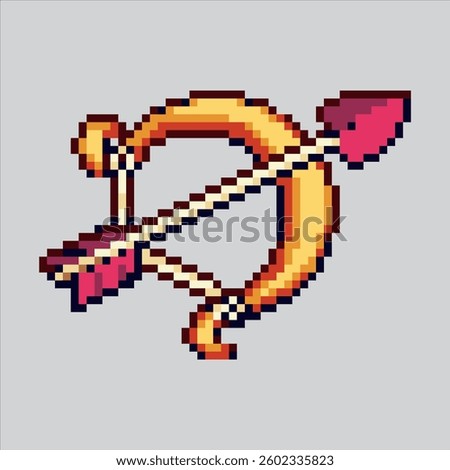 Pixel art illustration Cupid Arrow. Pixelated Love Arrow. Cupid Love Bow and Arrow Icon pixelated for the pixel art game and icon for website and video game. old school retro.