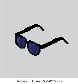 Pixel art illustration Dark Glasses. Pixelated Dark Eyewear. Dark Black Glasses Eyewear icon pixelated for the pixel art game and icon for website and video game. old school retro.