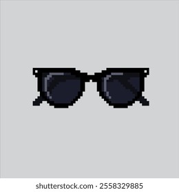 Pixel art illustration Dark Glasses. Pixelated Dark Eyewear. Dark Black Glasses Eyewear icon pixelated for the pixel art game and icon for website and video game. old school retro.