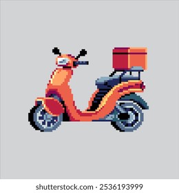 Pixel art illustration Delivery Motorbike. Pixelated Logistic Motorcycle. Logistic Delivery Scooter Motorbike pixelated for the pixel art game and icon for website and video game. old school
