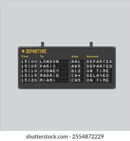 Pixel art illustration Departure Board. Pixelated Departure List. Airport Departure Board List icon pixelated for the pixel art game and icon for website and video game. old school retro.