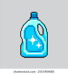 Ilustración de arte de píxeles Botella de detergente. Detergente de lavandería pixelado. Botella de detergente de lavandería pixelada para el juego de arte de píxeles e ícono para el Sitio web Video y el juego.