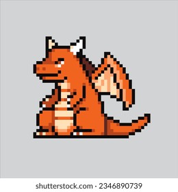 Ilustración de arte de Pixel Dragon. Dragón Pixelado. Icono de animal reptil del mito Dragon pixelado para el juego de arte píxel e icono para el sitio web y el videojuego. retro de la vieja escuela.