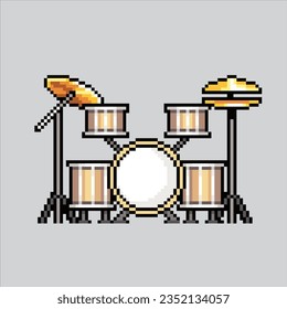 Pixel Art Drum Set. Pixeltrommelsatz. Musiksymbol im Drum Set-Instrument pixelig
für das Pixelkunstspiel und Icon für Website- und Videospiel. Altschulretro.