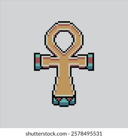 Pixel art illustration Egypt Ankh. Pixelated Ankh Cross Symbol. Egypt Ankh Cross Symbol Icon pixelated for the pixel art game and icon for website and video game. old school retro.