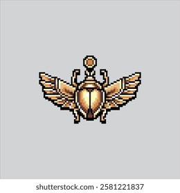 Pixel art illustration Egyptian Beetle. Pixelated Scarab Insect. Egyptian Beetle Insect Icon pixelated for the pixel art game and icon for website and video game. old school retro.