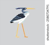 Pixel art illustration Egyptian Bennu. Pixelated Bennu Heron. Egyptian Bennu Heron Bird Icon pixelated for the pixel art game and icon for website and video game. old school retro.