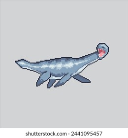 Pixel art illustration Elasmosaurus. Pixelated Elasmosaurus. Elasmosaurus Dinosaur pixelated for the pixel art game and icon for website and video game. old school retro.