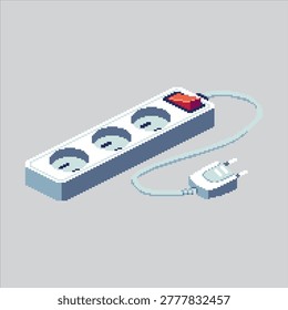 Pixel art illustration Electric Power. Pixelated Power Strip. Electric Power Socket Strip Icon pixelated for the pixel art game and icon for website and video game. old school retro.
