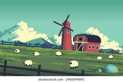 Pixel art illustration Farm Barn. Pixelated Barn. Farm Barn Background landscape
pixelated for the pixel art game and icon for website and video game.