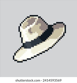 Ilustración de arte de Pixel Sombrero de Moda. Sombrero De Moda Pixelado. Sombrero de moda femenino
pixelado para el juego de arte píxel e icono para el sitio web y el videojuego. retro de la vieja escuela.