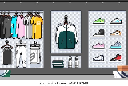 Pixel art illustration Fashion Store Background. Pixelated Fashion Background. Fashion Boutique Store Background Nebula pixelated for the pixel art game and icon for website and video game. old school