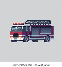 Pixel art illustration Fire Truck. Pixelated Firefighter Truck. Red Firefighter Truck icon pixelated for the pixel art game and icon for website and video game. old school retro.