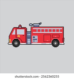 Pixel art illustration Fire Truck. Pixelated Firefighter Truck. Red Firefighter Truck icon pixelated for the pixel art game and icon for website and video game. old school retro.