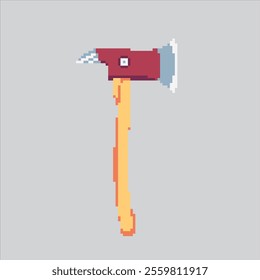 Pixel art illustration Firefighter Axe. Pixelated Red Axe. Firefighter Red Axe icon pixelated for the pixel art game and icon for website and video game. old school retro.