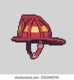 Pixel art illustration Firefighter Helmet. Pixelated Fire Helmet. Red Firefighter Helmet icon pixelated for the pixel art game and icon for website and video game. old school retro.