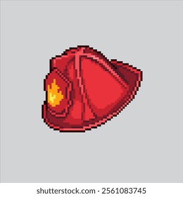 Pixel art illustration Firefighter Helmet. Pixelated Fire Helmet. Red Firefighter Helmet icon pixelated for the pixel art game and icon for website and video game. old school retro.