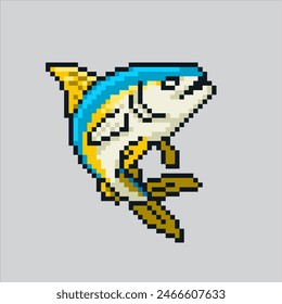 Pixel art illustration Fish. Pixelated Fish Meat. Grocery Fish Meat pixelated for the pixel art game and icon for website and video game. old school retro.