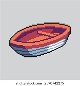 Pixel art illustration Fishing Boat. Pixelated Fishing Canoe. Fishing Boat Canoe Icon pixelated for the pixel art game and icon for website and video game. old school retro.