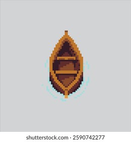 Pixel art illustration Fishing Boat. Pixelated Fishing Canoe. Fishing Boat Canoe Icon pixelated for the pixel art game and icon for website and video game. old school retro.