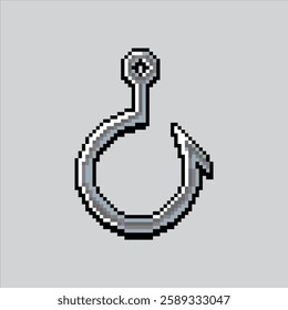 Pixel art illustration Fishing Hook. Pixelated Fishing Lure. Fishing Hook Lure Bait Rod Icon pixelated for the pixel art game and icon for website and video game. old school retro.