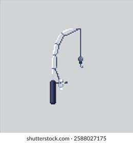 Pixel art illustration Fishing Rod. Pixelated Fishing Pole. Fishing Rod Pole Icon pixelated for the pixel art game and icon for website and video game. old school retro.