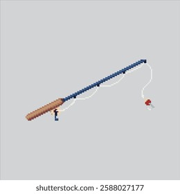 Pixel art illustration Fishing Rod. Pixelated Fishing Pole. Fishing Rod Pole Icon pixelated for the pixel art game and icon for website and video game. old school retro.