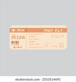 Pixel art illustration Flight Ticket. Pixelated Boarding Pass. Boarding Pass Flight Ticket icon pixelated for the pixel art game and icon for website and video game. old school retro.