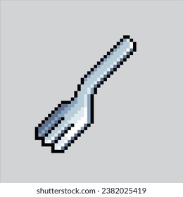 Ilustración de arte de Pixel Fork. Horquilla Pixelada. Horquilla de mesa de cocina pixelada para el juego de arte de píxeles e icono para el sitio web y el videojuego. retro de la vieja escuela.