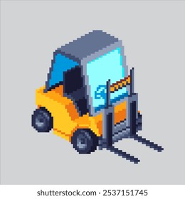 Pixel art illustration Forklift. Pixelated Logistic Forklift. Box Forklift Logistic pixelated for the pixel art game and icon for website and video game. old school retro.