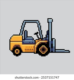 Pixel Art Illustration Gabelstapler. Verpixelter logistischer Stapler. Box Forklift Logistic pixelated für die Pixel-Kunst-Spiel und Symbol für Website und Videospiel. Old School Retro.