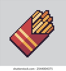 Ilustración de arte de píxeles French Fries. Comida rápida pixelada. Icono de comida chatarra rápida de patatas fritas francesas pixelado para el juego de arte de píxeles e ícono para el Sitio web Video y el juego.