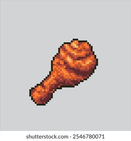 Ilustración de arte de píxeles Fried Chicken. Pollo Pixelado. Pollo frito comida chatarra rápida Icono pixelado para el juego de arte de píxeles e ícono para el Sitio web Video y el juego.