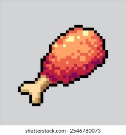 Ilustración de arte de píxeles Fried Chicken. Pollo Pixelado. Pollo frito comida chatarra rápida Icono pixelado para el juego de arte de píxeles e ícono para el Sitio web Video y el juego.