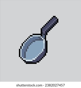 Ilustración de arte de Pixel Frying Pan. Cocina Pixelada Pan. Cocina de cocina Frying Pan pixelado para el juego de arte píxel e icono para el sitio web y el videojuego. retro de la vieja escuela.
