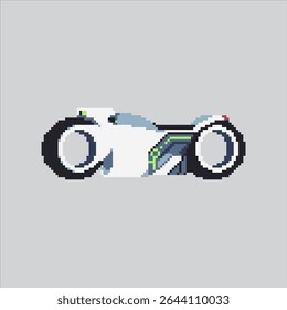 Pixel art illustration Futuristic Motorcycle. Pixelated Cyberpunk Motorcycle. Futuristic Cyberpunk Motorcycle Icon pixelated for the pixel art game and icon for website and video game.