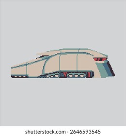 Pixel art illustration Futuristic Train. Pixelated Cyberpunk Train. Futuristic Cyberpunk Train Locomotive Icon pixelated for the pixel art game and icon for website and video game. old school retro.