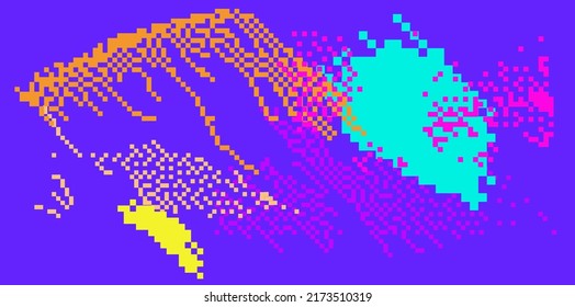 Pixel art illustration of a glitchy computer screen. Webkitsch and webpunk style.