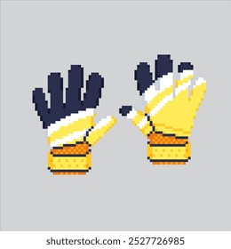 Ilustración de arte de píxeles Guantes de portero. Guantes de fútbol pixelados. Guantes de portero de fútbol futbolístico pixelados para el juego de arte de píxeles e ícono para el Sitio web Video y el juego.