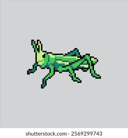 Pixel art illustration Grasshopper. Pixelated Green Insect. Grasshopper Green Insect Icon pixelated for the pixel art game and icon for website and video game. old school retro.