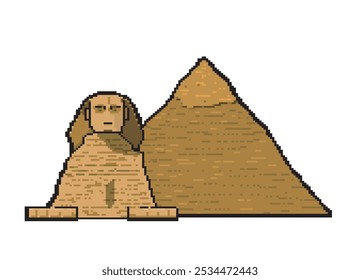 Ilustración de arte de píxel de la Gran Esfinge y las Pirámides de Giza Patrimonio de la Humanidad Fondo Blanco Datos de Vector.