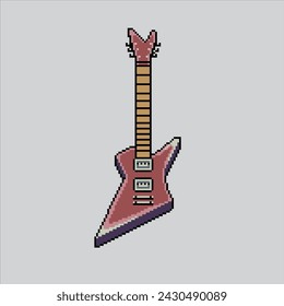 Pixel ilustración de arte Guitarra. Guitarra Pixelada. Instrumento de música de guitarra. pixelado para el juego pixel art y el icono para el sitio web y el videojuego. vieja escuela retro.