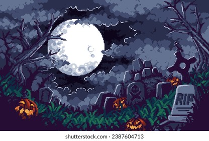 Pixel art illustration Halloween background. Pixelated Grave. Inside Scary Horror Grave Background pixelated for the pixel art game and icon for website and video game. old school retro.