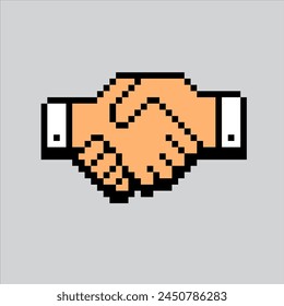 Ilustración de arte de píxeles Handshake. Apretón de manos pixelado.
Ilustración de apretón de manos pixelada para el juego de pixel art y el icono
para el Sitio web Video y