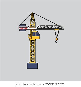 Ilustración de arte de píxeles Harbor Crane. Grúa de contenedores pixelada. Harbor Container Crane pixelado para el juego de pixel art y el ícono para el Sitio web Video y el juego.