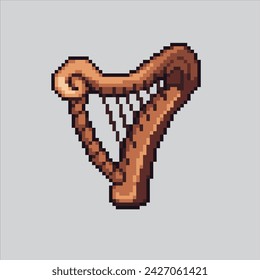 Pixel art illustration Harpa. Pixelated Harpa. Harpa Music Instrument. pixelated for the pixel art game and icon for website and video game. old school retro.