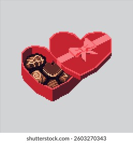 Pixel art illustration Heart Chocolate. Pixelated Chocolate Box. Heart Shape Valentine Chocolate Icon pixelated for the pixel art game and icon for website and video game. old school retro.